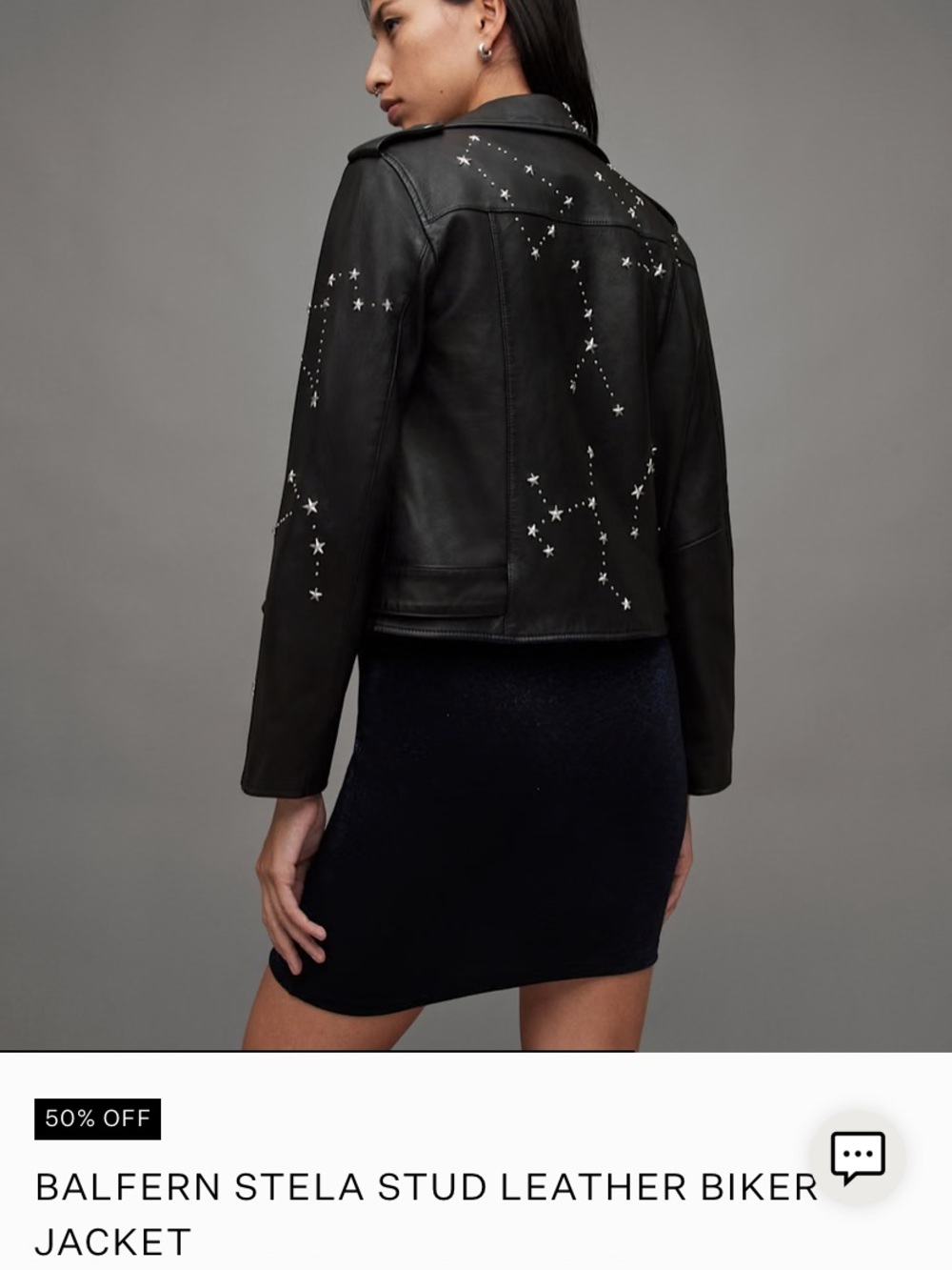 all saints leather balfern stela star studded moto jacket biker us 12 - Picture 6 of 14